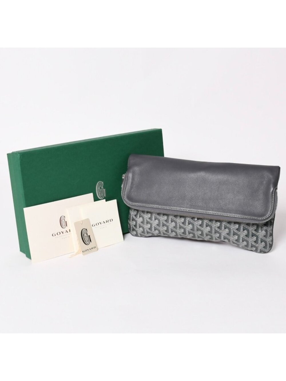 Goyard Folding Clutch Saint Marie MM Herringbone Pattern Gray
